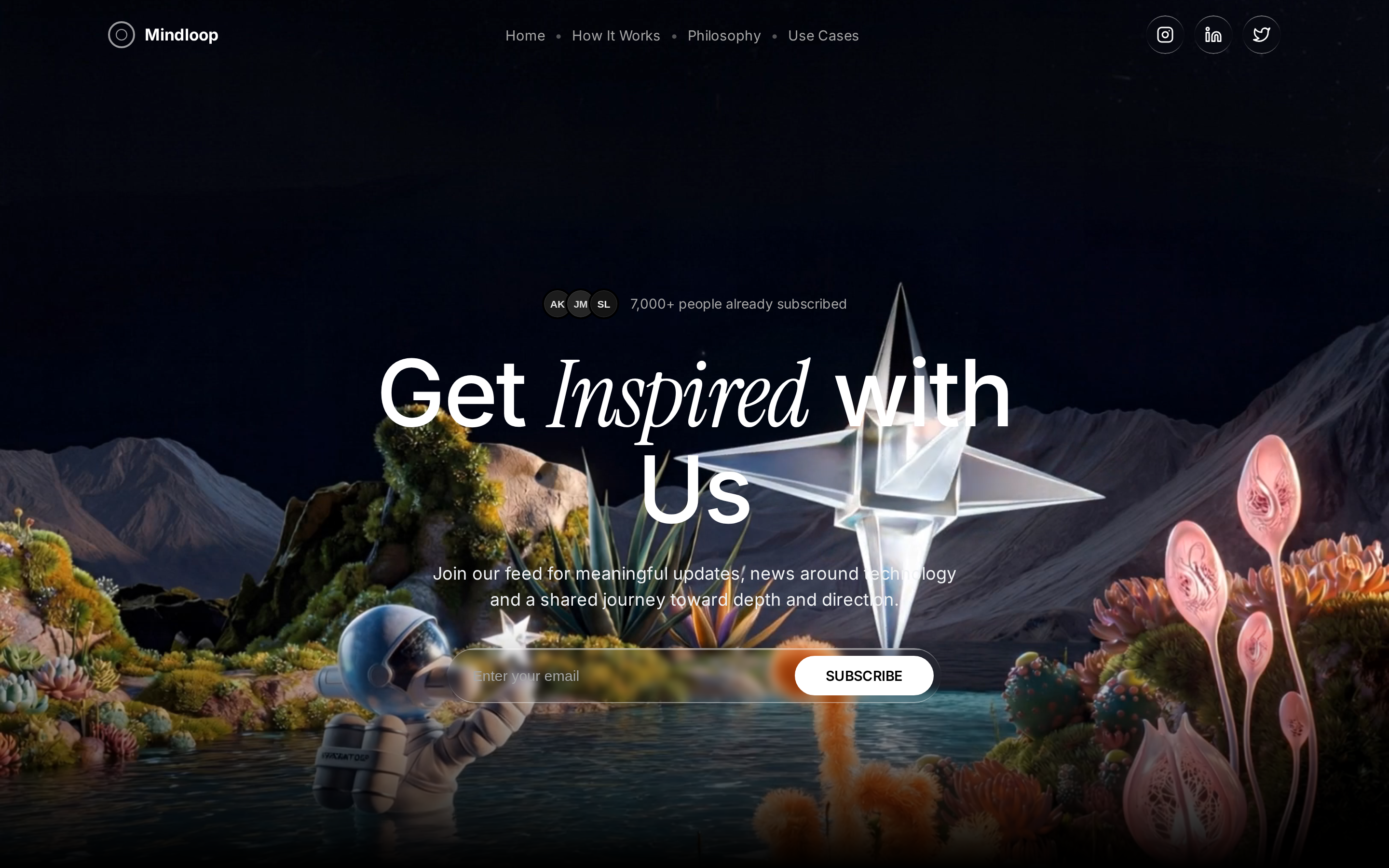 Mindloop Landing — Monochrome Content Platform preview